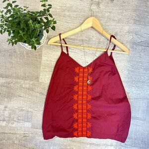 Old Navy Maroon Spaghetti Strap Tank with Orange Embroidery